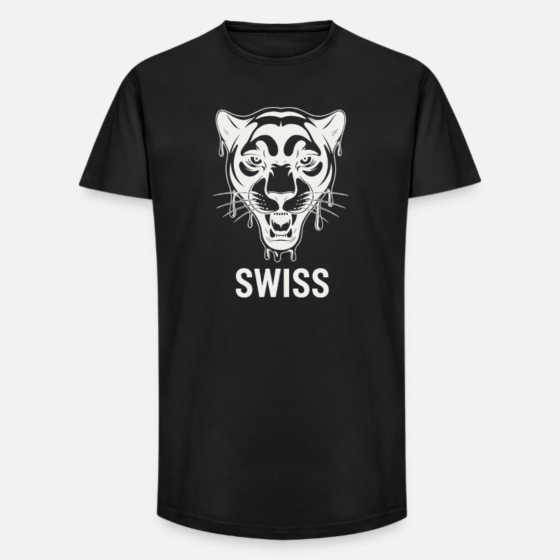 Tropfender Tigerkopf Schweizer Stil - Long Fit Männer T-Shirt - Schwarz