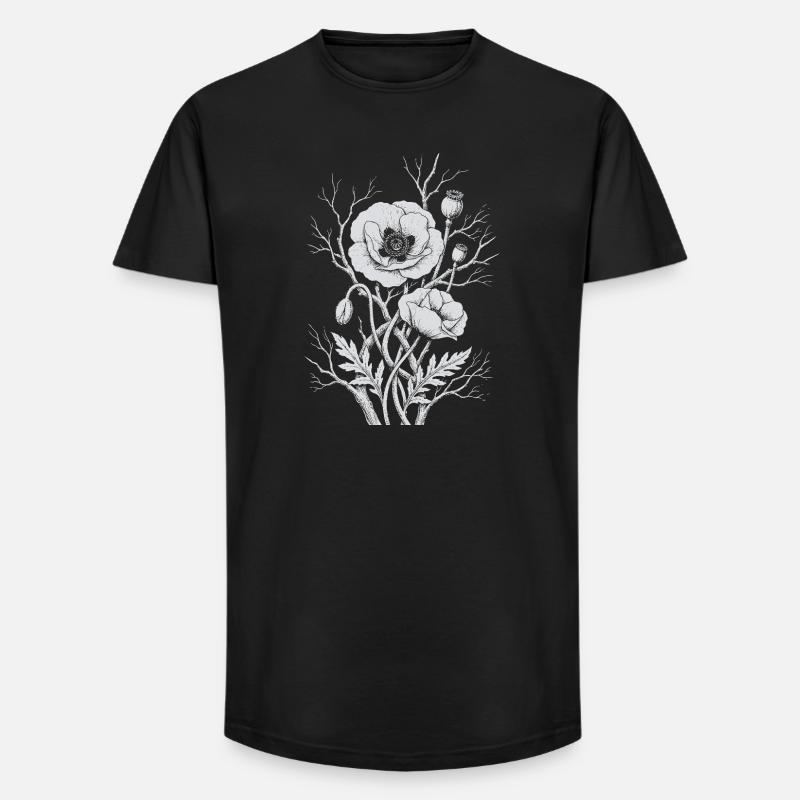 Mohnblumen - Long Fit Männer T-Shirt - Schwarz