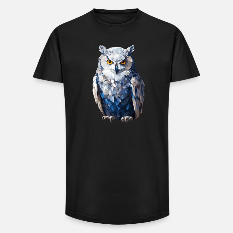 Schnee - Eule im Polygon Stil - Long Fit Männer T-Shirt - Schwarz