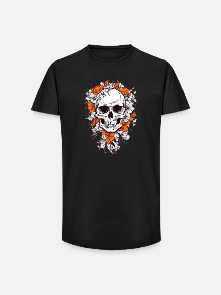 Skull with flowers - Long Fit Men's T-Shirt - black