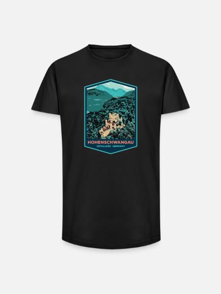 Illustration Hohenschwangau Castle, Bavaria - Long Fit Men's T-Shirt - black
