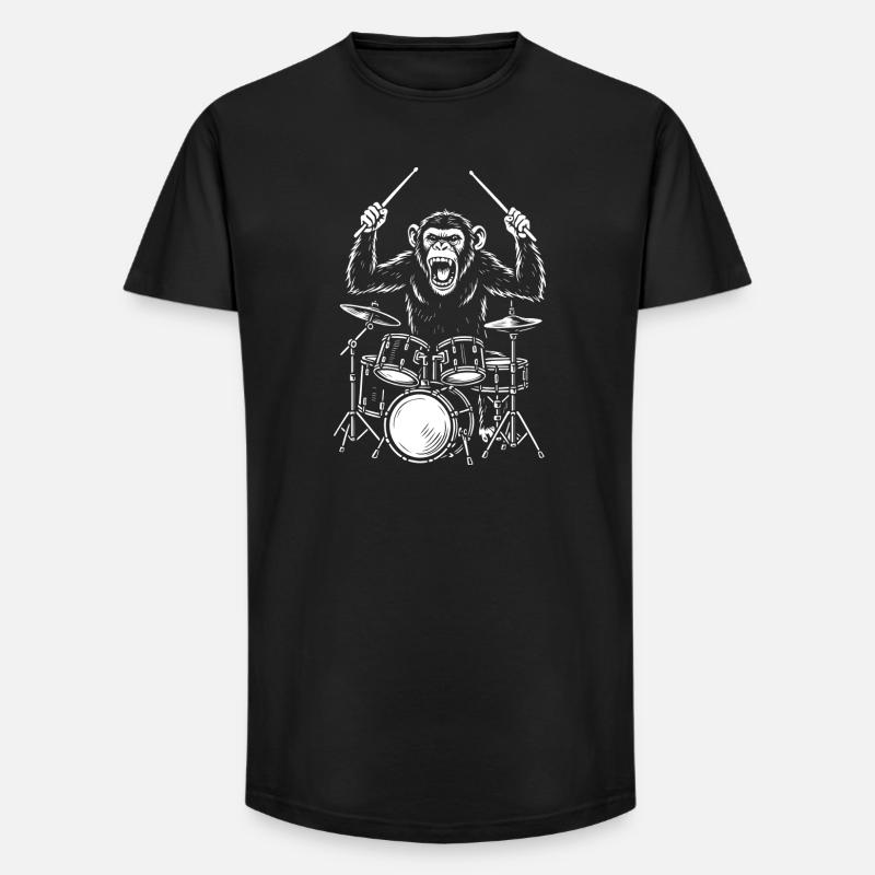 Trommelnde Schimpansenkapelle - Long Fit Männer T-Shirt - Schwarz