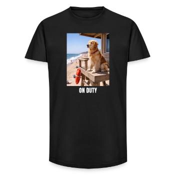 On Duty Golden Retriever Lifeguard Dog Meme - Long Fit Men's T-Shirt - black - Front - AI Model Male 185 light (185cm)