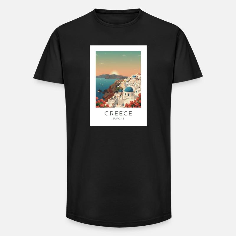 Santorini Sunset Coastal View - Long Fit Men's T-Shirt - black