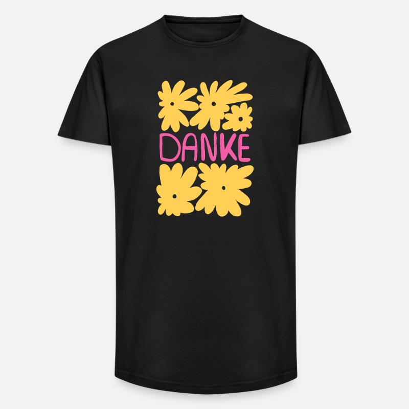 Danke - gelbe Blumen mit pink - Long Fit Männer T-Shirt - Schwarz