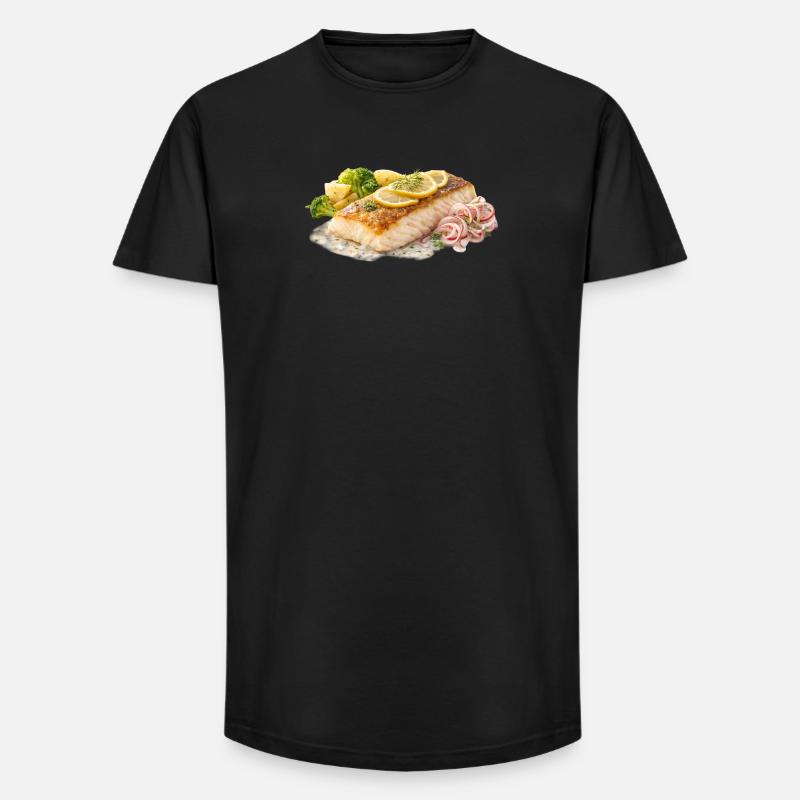 Zitronen Dill Lachsfilet  - Long Fit Männer T-Shirt - Schwarz