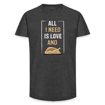 TOUT CE DONT J’AI BESOIN, C’EST D’AMOUR et de poulet - T-shirt coupe longue homme - charbon - Devant - AI Model Male 185 light (185cm)