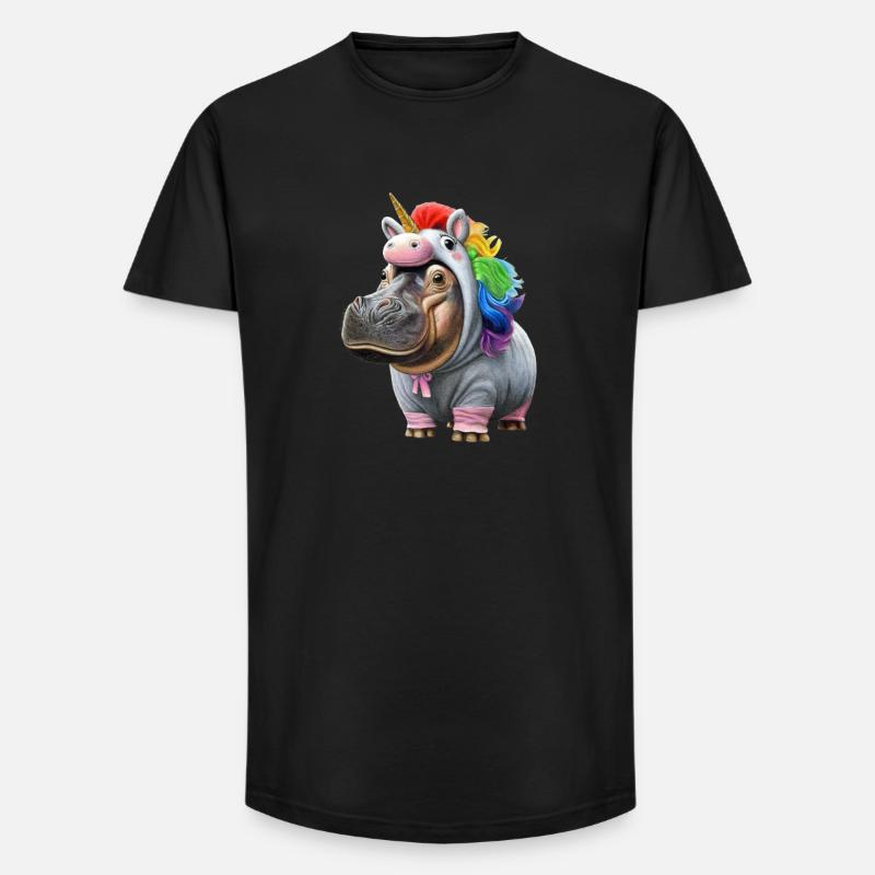 Nilpferd Einhorn - Long Fit Männer T-Shirt - Schwarz