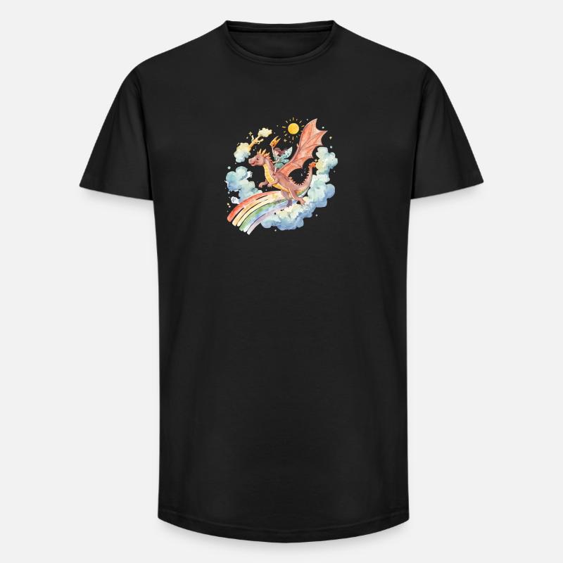 Mädchen mit Drachen und Regenbogen - Long Fit Männer T-Shirt - Schwarz