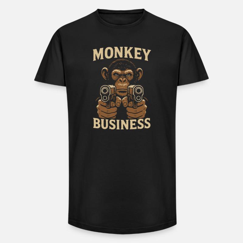 Affe mit Monkey Business Gun - Long Fit Männer T-Shirt - Schwarz