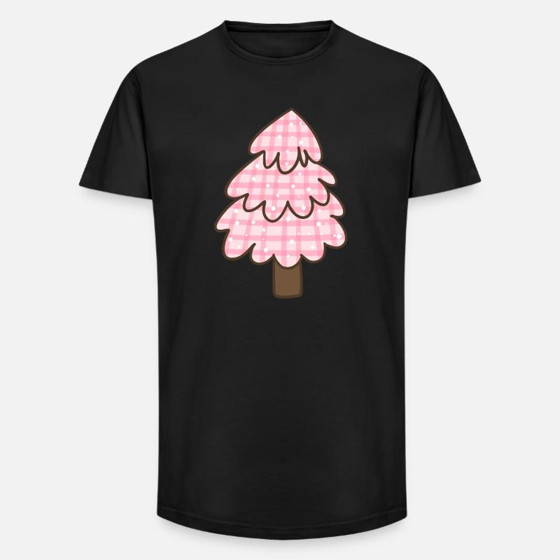 Rosa Weihnachtsbaum – Süßes Karo Weihnachten  - Long Fit Männer T-Shirt - Schwarz
