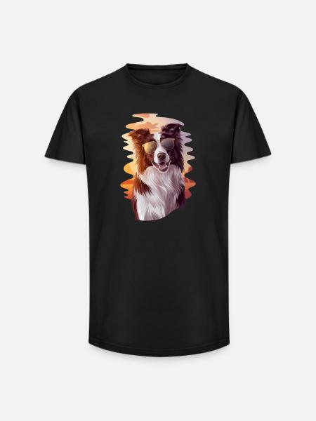 Cool Border Collie Before Sunset With - Long Fit Men's T-Shirt - black