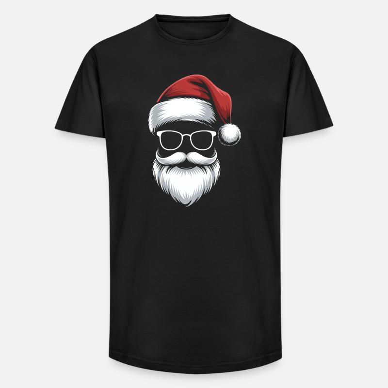 Santa Gläser mit Bart & Mütze - Long Fit Männer T-Shirt - Schwarz