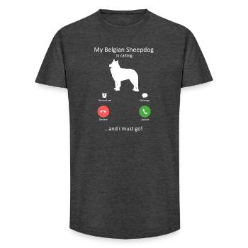 Belgischer Schäferhund ruft Telefon Bildschirmkunsthund an - Long Fit Männer T-Shirt - Anthrazit - Vorne - AI Model Male 185 light (185cm)