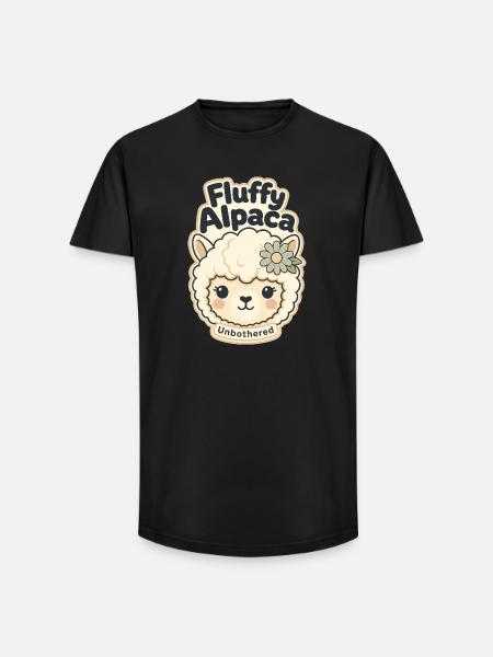 Cute Funny Gifts, Fluffy Alpaca Unbothered - Long Fit Men's T-Shirt - black
