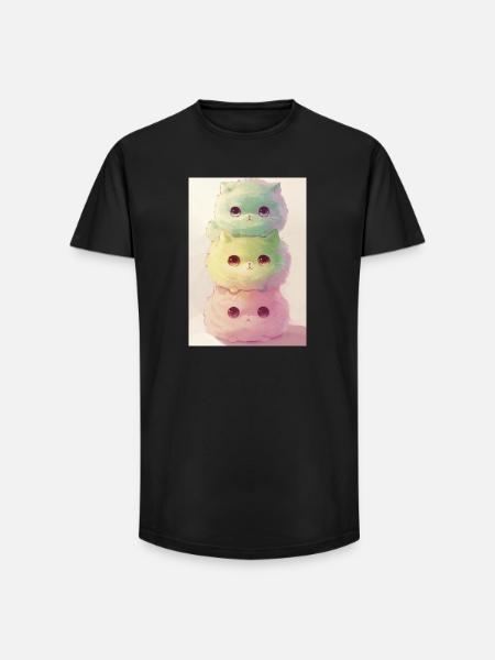 Pastel Cat in Rainbow Pile - Long Fit Men's T-Shirt - black