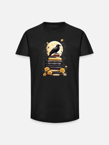 Stack of books with raven - Long Fit Men's T-Shirt - black