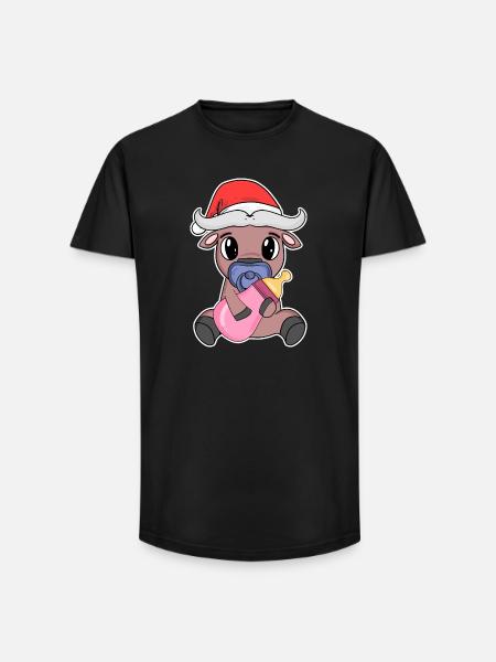 Bœuf bébé Noël - T-shirt coupe longue homme - noir