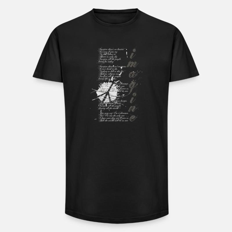 imagine - grafisches Peace-Zeichen und Lied-Text - Long Fit Männer T-Shirt - Schwarz