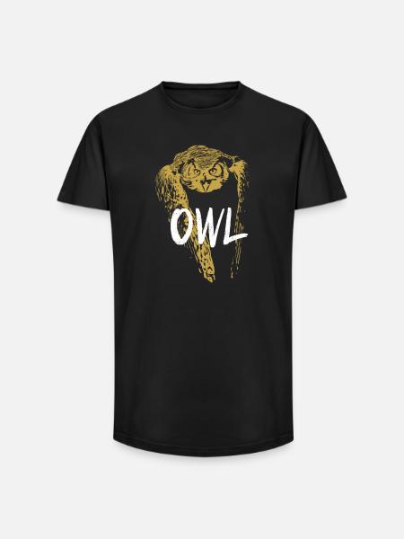 Modern Calligraphy Owl Illustration - Long Fit Men's T-Shirt - black