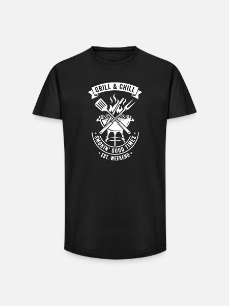 Grill & Chill BBQ Motif - Long Fit Men's T-Shirt - black