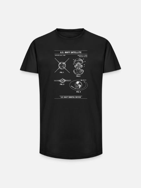 Navy Satellite Blueprint Diagram - Long Fit Men's T-Shirt - black