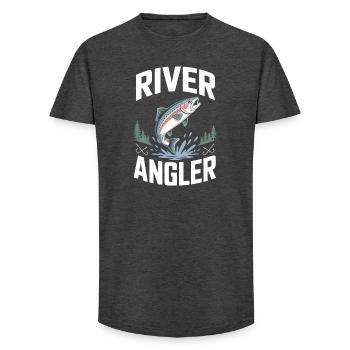 Pêche à la mouche en rivière Pêche - T-shirt coupe longue homme - charbon - Devant - AI Model Male 185 light (185cm)