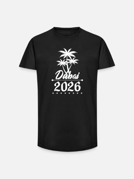 Dubai 2026 Palmen Emblem - Long Fit Männer T-Shirt - Schwarz