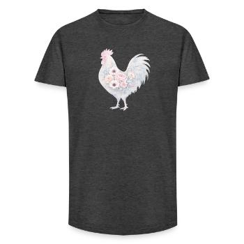 Peinture florale à l’aquarelle du coq - T-shirt coupe longue homme - charbon - Devant - AI Model Male 185 light (185cm)