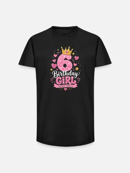 6 Birthday Girl Glitter Crown - Long Fit Men's T-Shirt - black