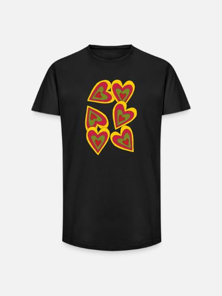cœurs en feu - T-shirt coupe longue homme - noir