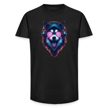 Fröhlicher Hund mit Sonnenbrille und Kopfhörer - Long Fit Männer T-Shirt - Schwarz - Vorne - AI Model Male 185 light (185cm)