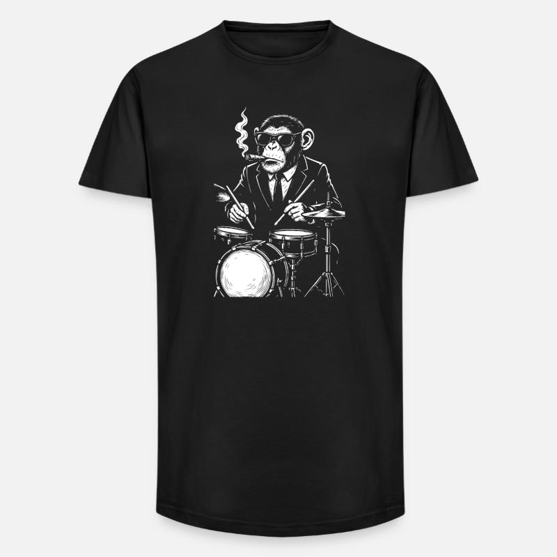 Affe mit Zigarre spielt Trommeln - Long Fit Männer T-Shirt - Schwarz