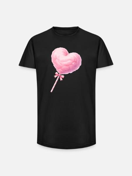 Rosa Zuckerwatte Herz Illustration   - Long Fit Männer T-Shirt - Schwarz