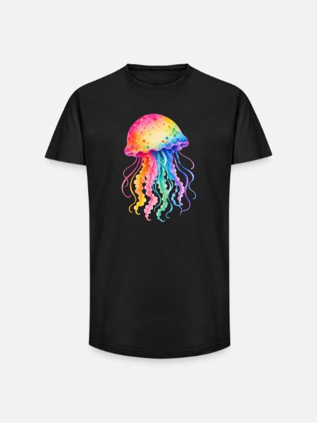 Bunte Qualle Aquarell Illustration - Long Fit Männer T-Shirt - Schwarz