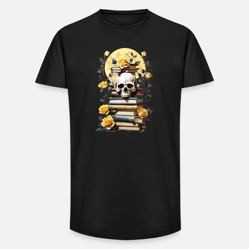 Bücherstapel mit Schädel - Long Fit Männer T-Shirt - Schwarz