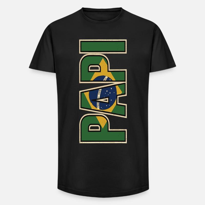 PAPI Brasil – Style rétro avec drapeaux - T-shirt coupe longue homme - noir