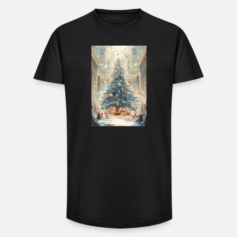Aurora Blue Weihnachtskathedrale - Long Fit Männer T-Shirt - Schwarz