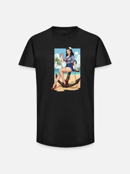 Beach sailor pinup - Long Fit Men's T-Shirt - black