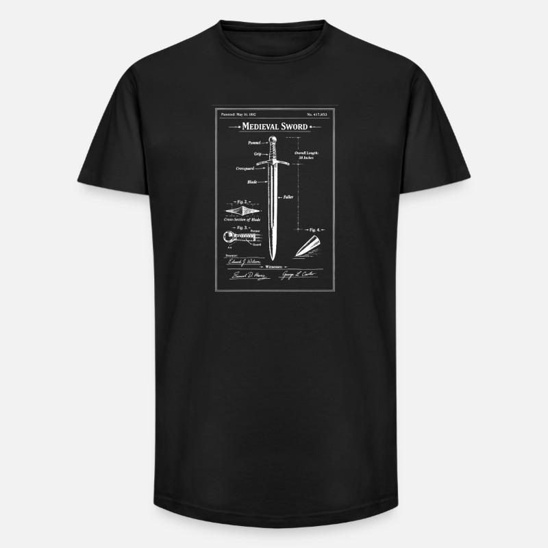 Mittelalterlicher Schwert-Bauplan - Long Fit Männer T-Shirt - Schwarz