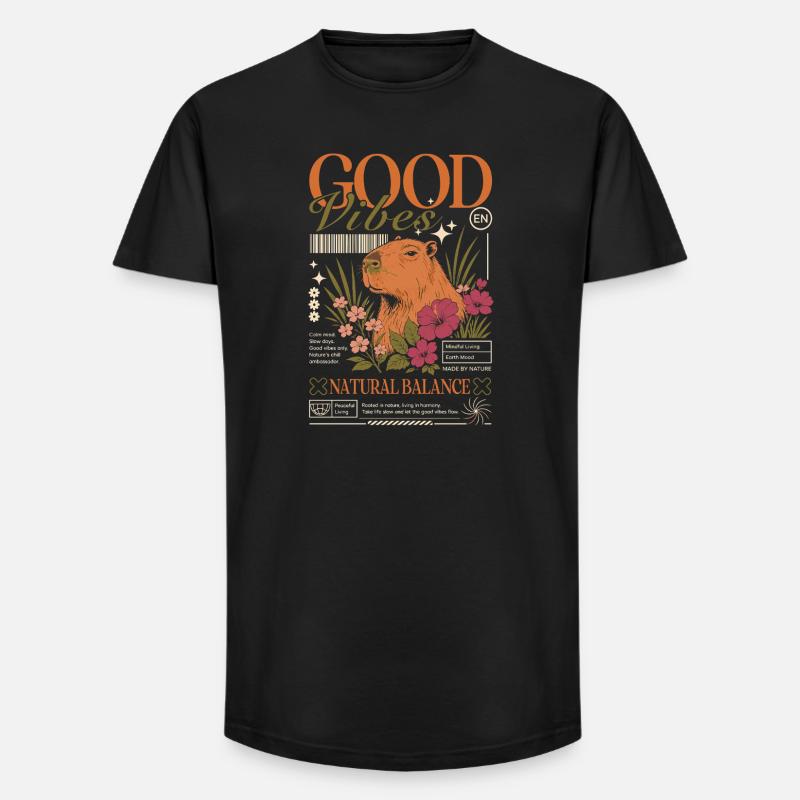 Vibes Capybara Design - Long Fit Männer T-Shirt - Schwarz