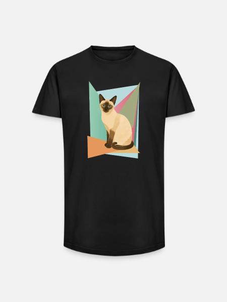 Elegant Siamese cat in geometry style - Long Fit Men's T-Shirt - black