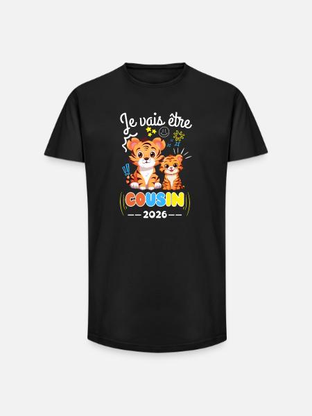 Będę kuzynką 2026 Ogłoszenie ciąży Tigera - T-shirt męski o długim kroju - czarny
