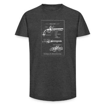 Plan de brevet de pistolet vintage - T-shirt coupe longue homme - charbon - Devant - AI Model Male 185 light (185cm)