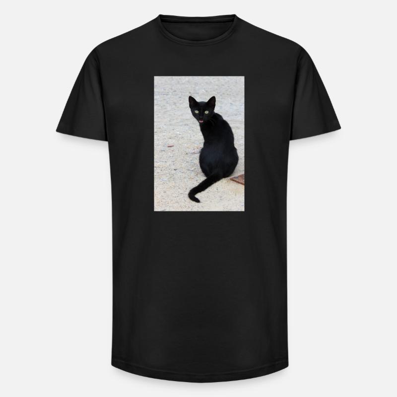 Katze schwarz - Long Fit Männer T-Shirt - Schwarz
