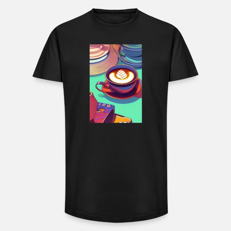 Kaffee, Kaffeebohnen - Long Fit Männer T-Shirt - Schwarz