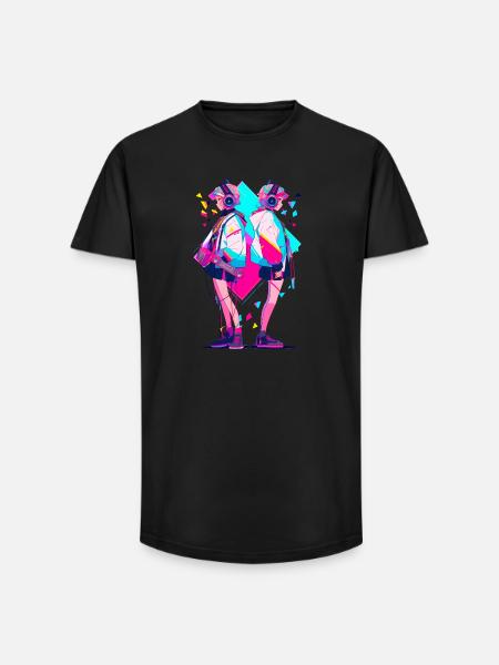 Anime Aesthetics Headphones Twins - Long Fit Männer T-Shirt - Schwarz