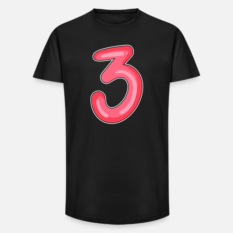 3 - Drei - Long Fit Männer T-Shirt - Schwarz