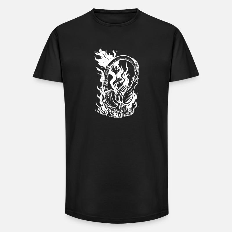 Brennende Kopfhörer - Long Fit Männer T-Shirt - Schwarz