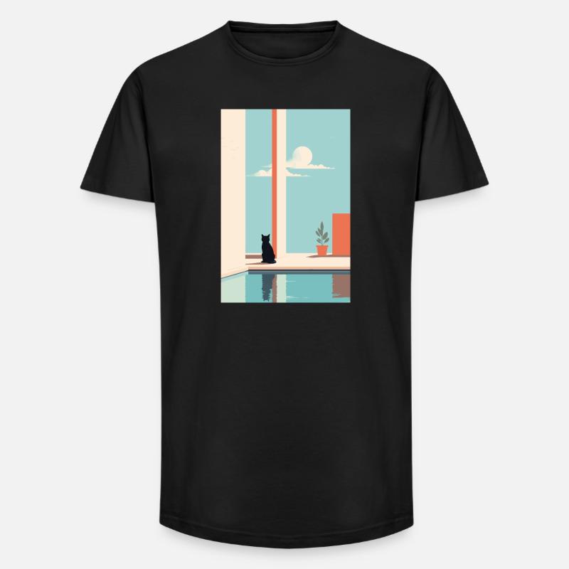 cat by the pool - Long Fit Männer T-Shirt - Schwarz